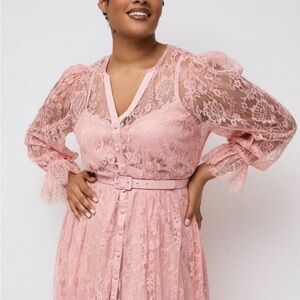 torrid Blush Pink Lace Maxi Dress with Belt